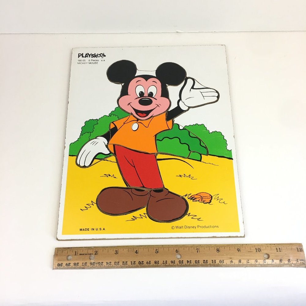 Vtg Mickey Mouse 8 Piece Wooden Puzzle Wave Yellow‎ Shirt Playskool Disney